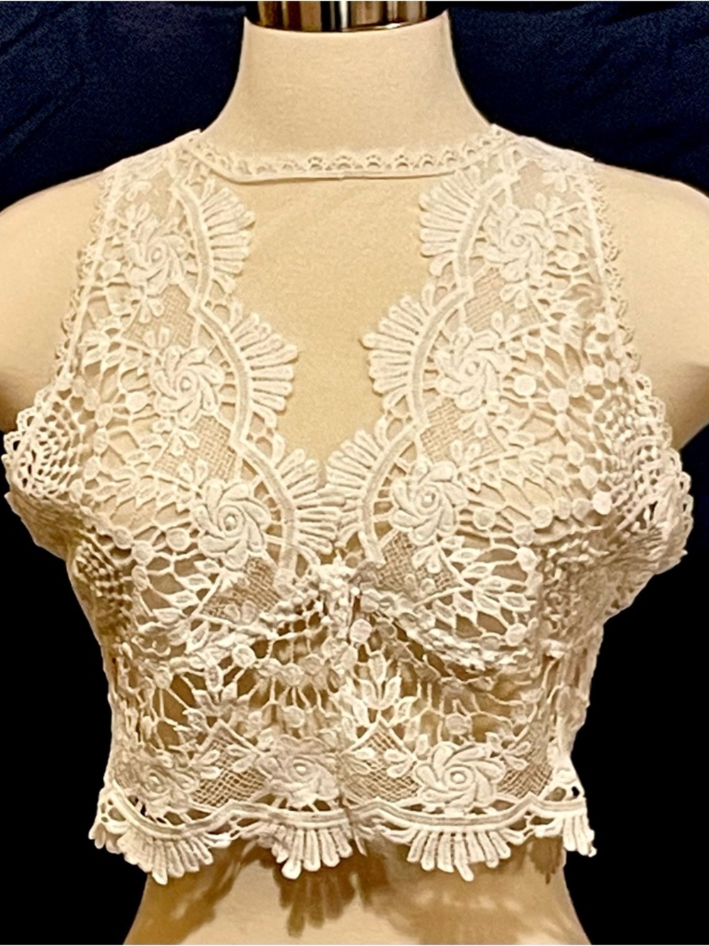 SHEIN White Lace Crochet Halter Crop Top